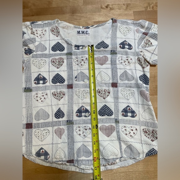Vintage M.W.C. Patchwork Heart Button Down Short Sleeve Shirt Round Neck Medium - Picture 7 of 8
